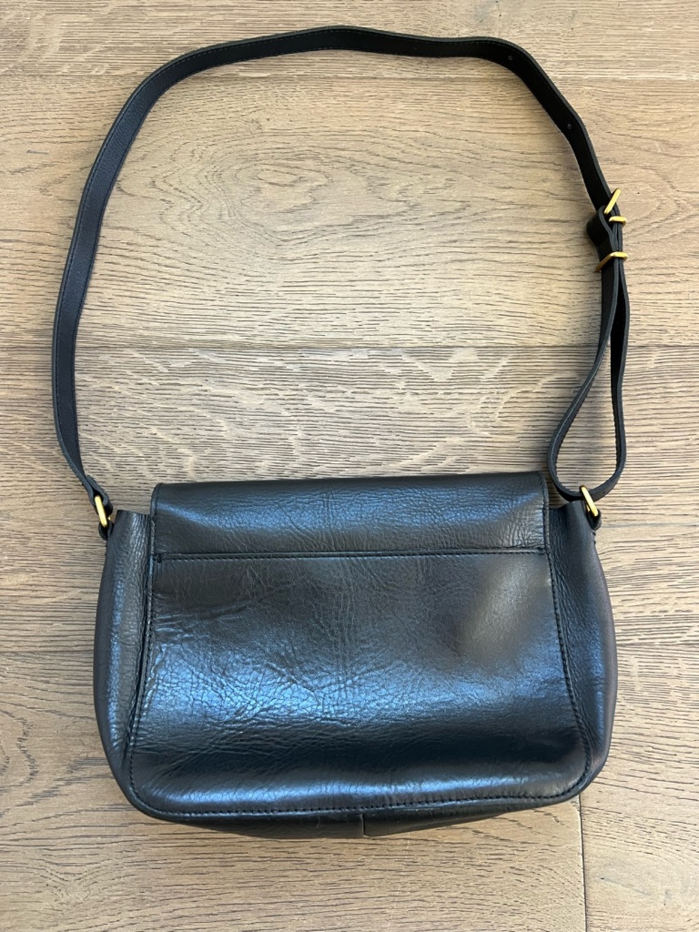 ❤️ Madewell Black Leather Flap Crossbody Bag Gold Hardware Adjustable Strap - Picture 6 of 7